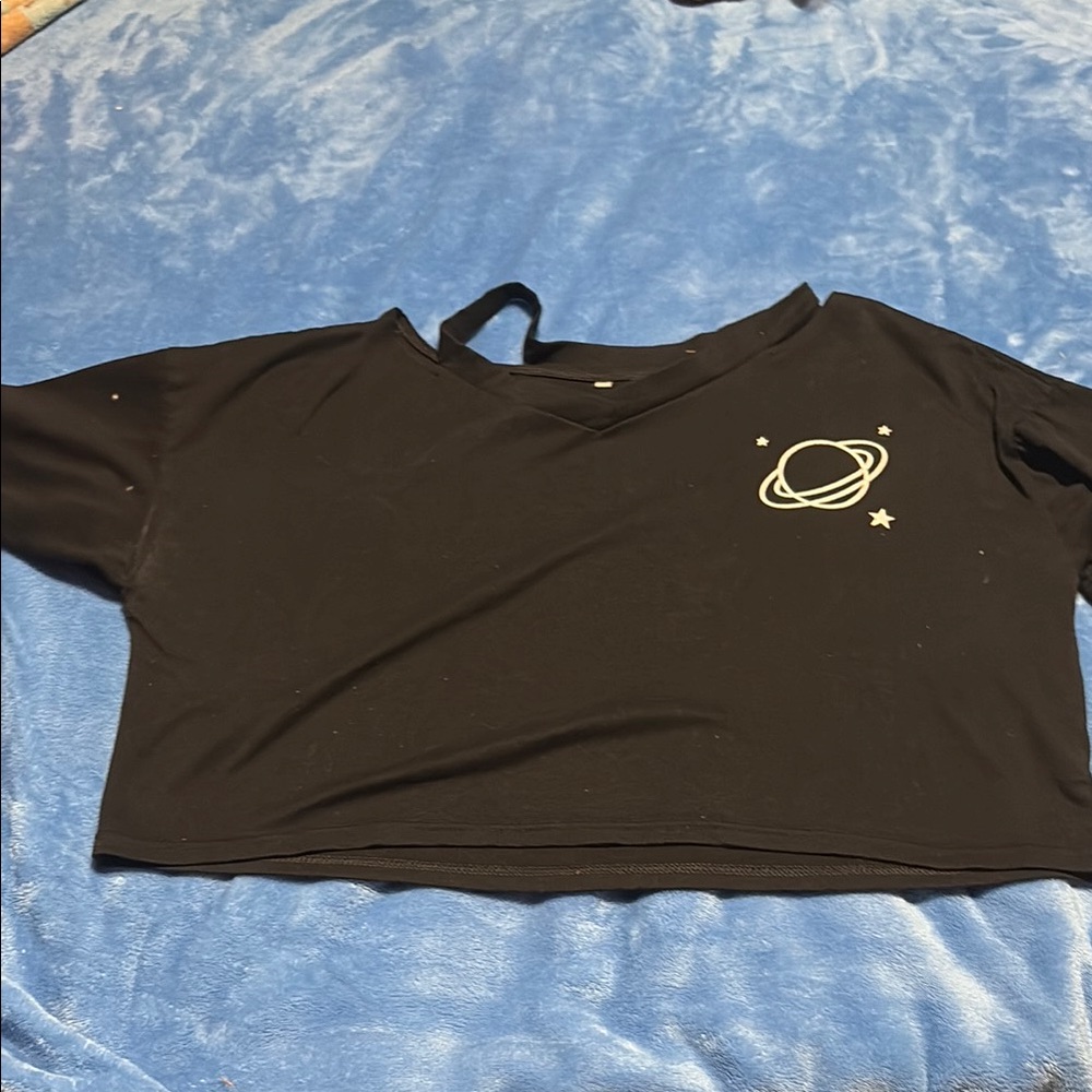 Black Crop Top with Planet Design